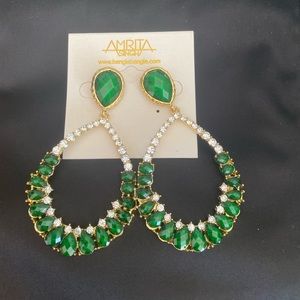 Amrita Singh Rhinestone Emerald and Diamond Dangle Earrings